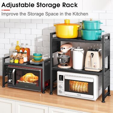 Стійка для мікрохвильової печі SAYZH, 2-рівнева розширювана, з 10 гачками, чорна