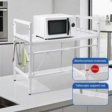 Решітка для мікрохвильової печі UBRAVOO регульована з гачками, 100 кг, органайзер для кухні (білий)