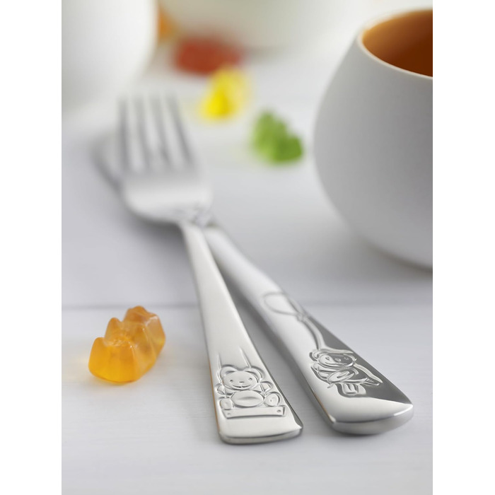 Набір дитячого посуду Zwilling Kinderbesteck Set, 4 предмети, з тисненням у вигляді тварин, для дітей від 3 років, нержавіюча сталь 18/10, без пластикової упаковки (Teddy)