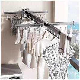 Настінна сушилка для білизни Hggzeg, розсувна, поворотна на 360°, з гачками, для балкона, ванної кімнати, пральні (свинцево-сірий)