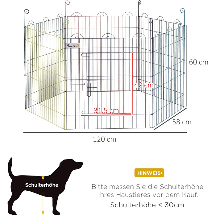 PawHut® вольєр для цуценят, огорожа для собак, вольєр-загон, 120x60x80 см (різнокольоровий)