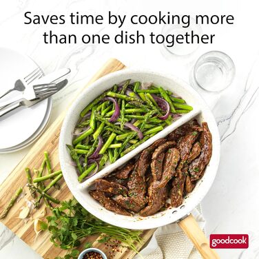 Сковорода роздільна GoodCook 30.5 см з керамічним покриттям, блакитна - посуд з нержавіючої сталі, антипригарна сковорода для яєць, м'яса, овочів, соусів