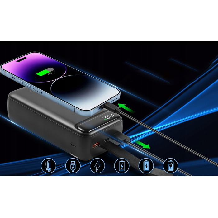 Потужний павербанк 50000mAh з дисплеєм, 2xUSB-C, 22.5W