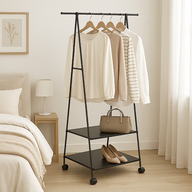 Relaxdays Clothes Rack with Wheels and 2 Shelves