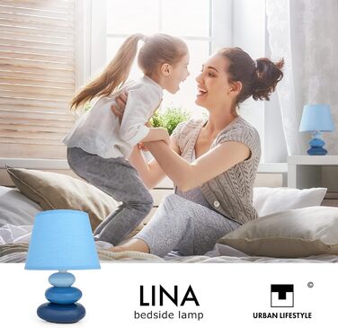Нічна лампа 'Ліна' блакитна: керамічна настільна лампа з абажуром, LED, E14, 230V