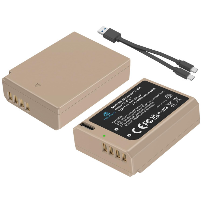 Комплект Homesuit: 3 акумулятори LP-E10 1600mAh та LCD-зарядний пристрій на 3 слоти для Canon EOS 1100D, 1200D, 1300D, 1500D, 2000D, 3000D, 4000D, Rebel T3, T5, T6, T7, T100, Kiss X50, X70, X80