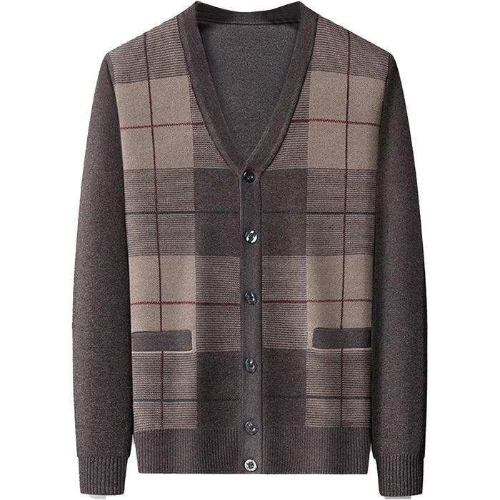 Кардиган чоловічий в стилі аргайл, з ґудзиками, в'язаний, з кишенями, кольору верблюжий (L)