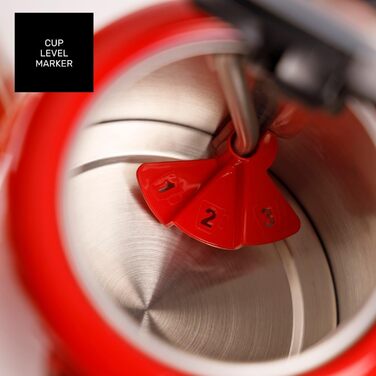 Електричний чайник Taurus Vintage Compact Red 2400W, 1л, 360° обертання, автоматичне відключення, LED-дисплей, без BPA, нержавіюча сталь, індикатор рівня води, ретро-дизайн, червоний