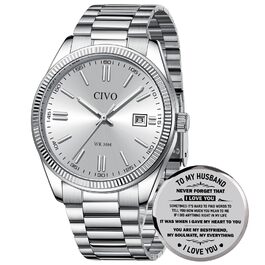 Чоловічий годинник CIVO з нержавіючої сталі: аналоговий бізнес-годинник з датою, що світиться, водонепроникний для роботи та відпочинку, стильний подарунок для чоловіків (сріблястий)