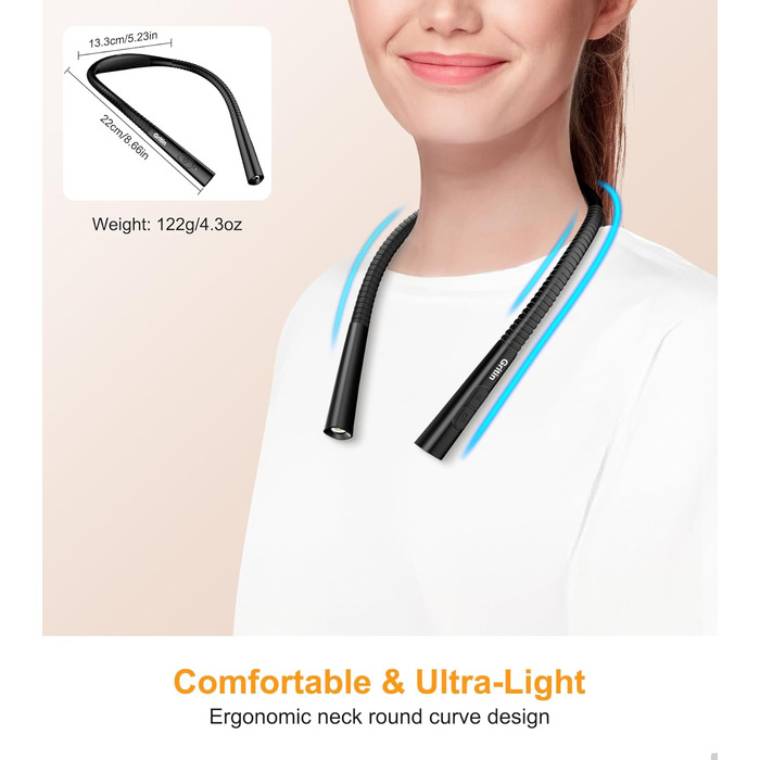 Настільна лампа Gritin для читання на шиї, з 4 кольорами та 5 рівнями яскравості - плавне регулювання, захист очей, акумулятор 80 годин, регульована шийка, ергономічне читання для ліжка/в'язання/рукоділля (чорна)