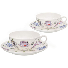 Teacup Set made of Fine Bone China Porcelain. 2 teacups each 150ml and 2 saucers with a stylish teacup design.