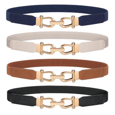 Жіночий еластичний пояс JasGood скінні з золотою пряжкою (чорний+коричневий+синій+бежевий, 70 см)