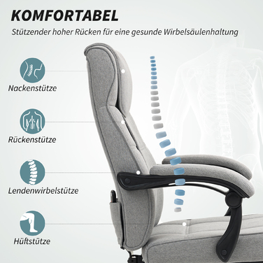 HOMCOM Office Chair with Massage Function Ergonomic Executive Chair with Recline Function Footrest Height Adjustable 360° Swivel Desk Chair Computer Chair with Linen Look, Grey | Aosom