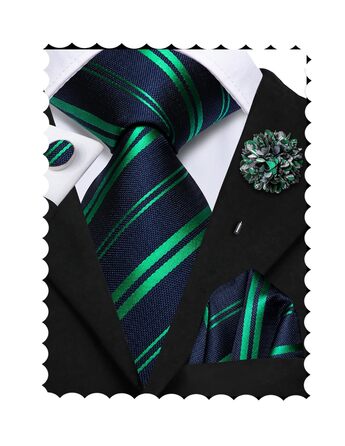 Набір краваток, нагрудних хустинок та запонок Hi-Tie для чоловіків (морський колір, розмір A)