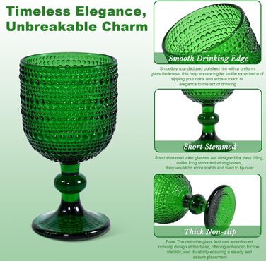 Набір вінтажних келихів для вина, 350 мл, 6 штук, кришталеве скло з тисненням, придатні для миття в посудомийній машині, рожеві