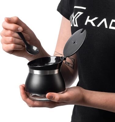 Цукорниця KADAX з ложкою, 270 мл, контейнер для цукру з порошковим покриттям, 9x9 см, цукророзсипник у 2 кольорах, дозатор для спецій з кришкою для чаю, цукру (Чорний)