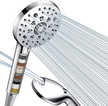 Digiroot Shower Head with Filter, 15 Filtration, Shower with 1.5M Hose, High-Pressure Handheld Shower Rain Shower with 7 Spray Patterns, Water-Saving Shower Head for Removing Hard Water, Residual Chlorine, and Heavy Metals