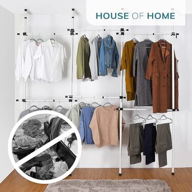 Robust, triple-extendable clothes rod by House of Home – Replacement for closet rod – Adjustable shelf support – Clothes storage