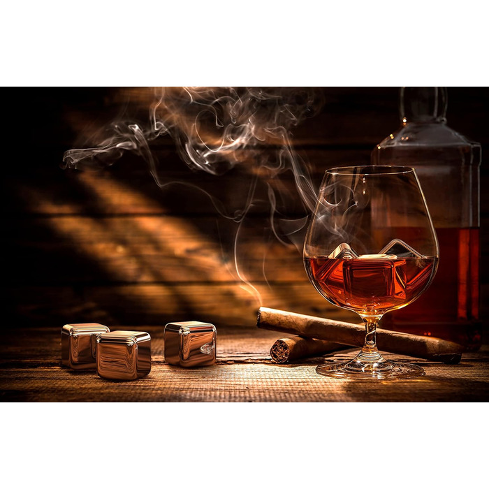 Набір кубиків льоду для віскі з нержавіючої сталі (8 шт.) - 12 шт. кубиків, щипці, мішечок, аксесуар для бару, коктейлів, джин