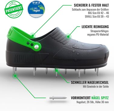 Nivilli AIR - Nail Clog, lawn aerator shoes for easy aeration or scarifying of the lawn. (SMALL 39-43)