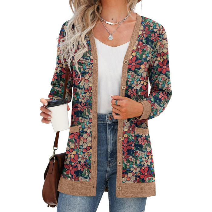 Жіночий трикотажний кардиган GRECERELLE з довгими рукавами, V-подібний виріз, з кишенями та ґудзиками, м'який, довгий, елегантний, для осені, в'язаний, колір морської хвилі (S)