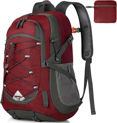 IGOLUMON Hiking Backpack Men Women 40L Waterproof Backpack Lightweight Foldable Travel Backpack Trekking Backpack with Reflective Strips For Cycling, Climbing, Mountaineering and Travel Sports, Red
