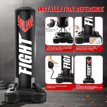 Boxsack Freistehend 175см JUOIFIP - Комплект для боксу з насосом та рукавичками, для кікбоксингу, MMA, Муай Тай, домашні тренування