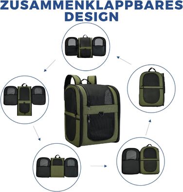 Рюкзак для собак та котів Apollo Walker - зручний та дихаючий рюкзак-переноска для малих тварин (2-15 кг), армійний колір