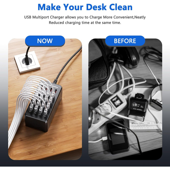 USB-зарядний пристрій 20 портів 100W/20A, настільна станція для iPhone 14/15/16, Samsung Galaxy S23/S24, Google Pixel, планшетів та інших USB-пристроїв