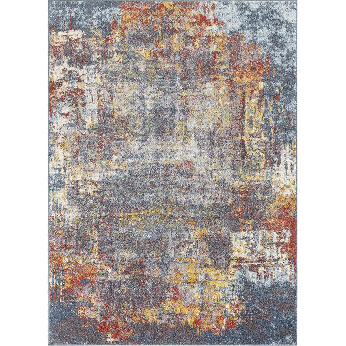 Килим Surya Miami для вітальні, абстрактний дизайн у мармуровому стилі, 200x280 см, короткий ворс, м'який, темно-синій, рудий і сірий, для спальні та їдальні