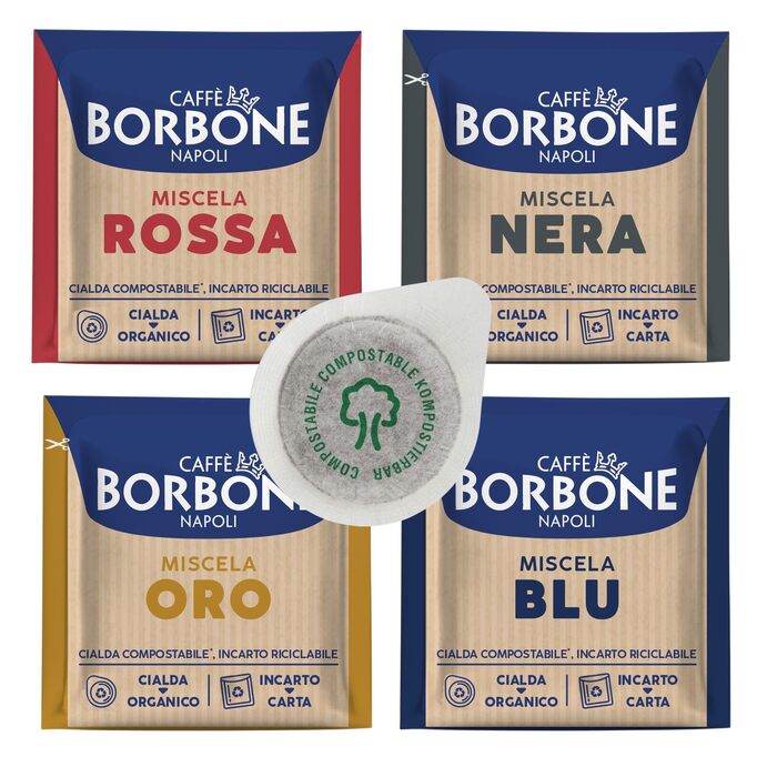 Кава в пружних подушках (pads) Caffé Borbone 4 x 50 шт, 44 мм: асорті (чорна, синя, червона, золота)