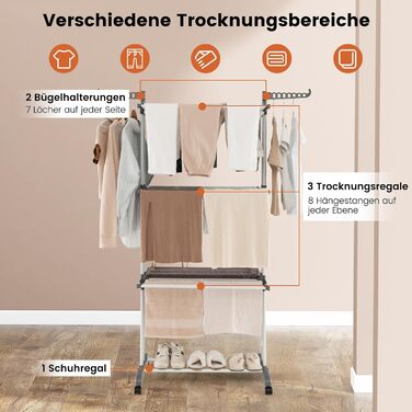 Сушарка для білизни COSTWAY 4-рівнева з колесами, розкладна, з 2 обертовими крилами, висувна, для дому та вулиці (сіра)