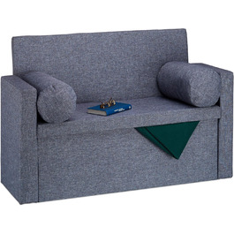 Relaxdays Bench with Backrest, 2 Cushion Rolls, Folding, Storage, Upholstered, Hallway, Storage Bench 75 x 115 x 47 cm, Grey, Cream (Dark Grey)