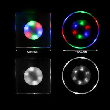 MEDOYOH 8-Piece Square Cool White LED Coasters for Drinks, ON/Off Switch Drink Coasters Set, Waterproof Coasters Glowing for Glasses Bottles Parties Weddings Bar Christmas