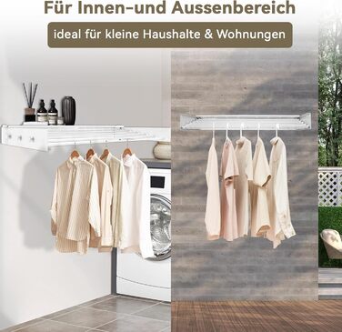 Настінна сушилка для білизни Donken, 80 см, розширювана, для ванної, балкону, тераси, біла