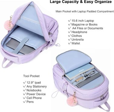 Шкільний рюкзак для підлітків, дівчаток, 3-в-1 (рюкзак, ланчбокс, пенал) Violett, 15.6