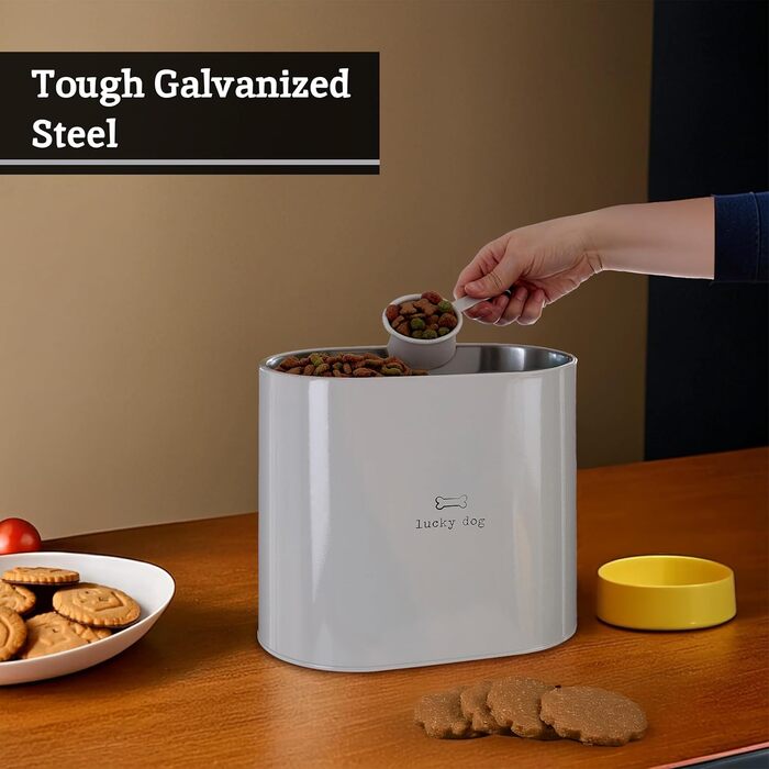 Контейнер для корму для тварин Premier Housewares, метал, кремовий, 6.5 літра, Lucky Dog, 15x25x24 см