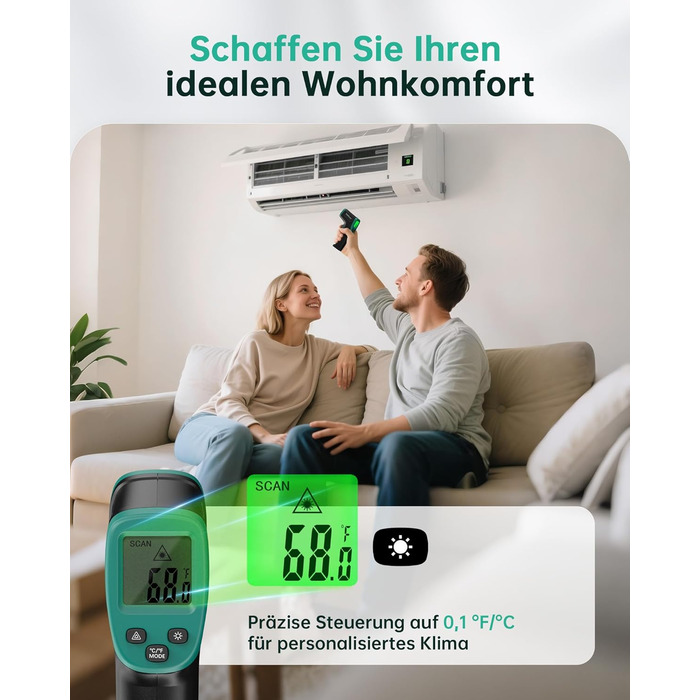 Інфрачервоний термометр ERICKHILL -50℃~800℃: безконтактний лазерний термометр з LCD-дисплеєм, регульований коефіцієнт випромінювання. Підходить для приготування їжі, грилю, заморожування, промисловості