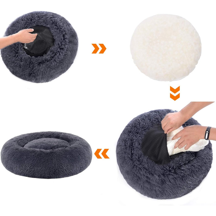 Ліжко для собак Feandrea, ліжко для котів, подушка-донат, миється, знімний наповнювач, довгий плюш, діаметр 120 см, PGW043G02 (50 x 50 x 20 см, Рожеве)