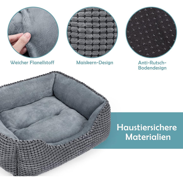 JOEJOY Dog Bed, Medium-Sized Dogs, Washable Dog Basket, Fluffy, Non-Slip Plush Dog Bed, 63x53x20cm, Dog Beds for Small and Medium Dogs and Cats