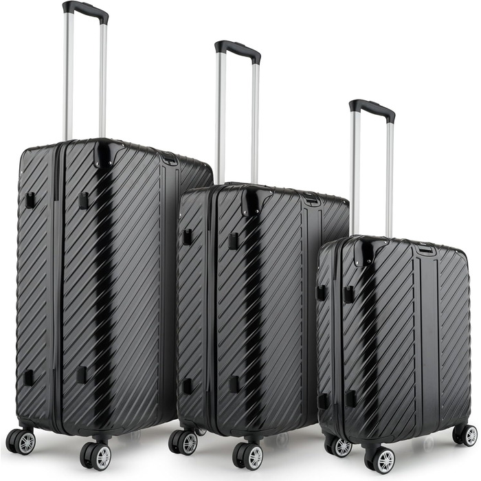 Чемодан дорожній 120L (75x50x33) з колесами - міцний тріумф, з кишенею для ноутбука та захистом кутів (XL, Чорний, 3-Set (20, 24, 28 дюймів))