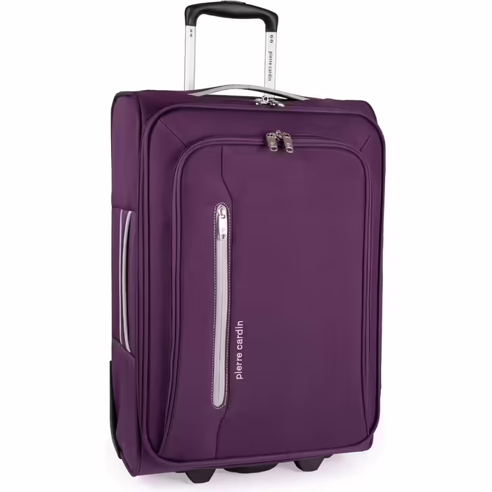Валіза Pierre Cardin Cion CL610M, м'яка, з міцними колесами, телескопічною ручкою, ременями для фіксації, розмір S (56x39x25 см), лілово-сіра
