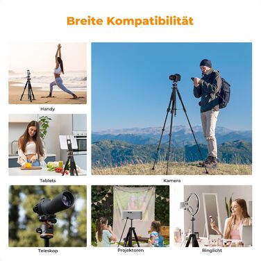 Штатив K&F Concept S255A3+BH-36, 190 см: для камер Canon, Nikon, Sony, смартфонів, відеокамер. Алюмінієвий штатив для фото- та відеозйомки