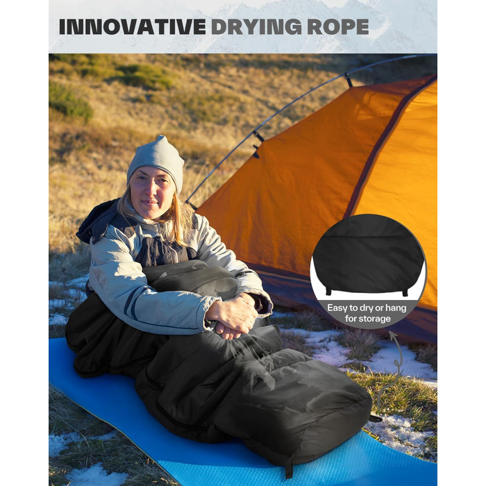 Сплячий мішок Sportneer - компактний та ультралегкий (950г/1500г) - кокон для кемпінгу та подорожей. 3-4 сезонний спальний мішок для чоловіків, жінок та дорослих. Чорний колір.