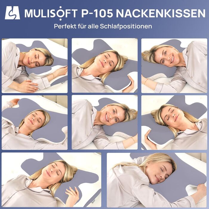 Подушка ортопедична MULISOFT Memory Foam для сну на боці, з підтримкою шиї, метелик, сіра (M) - для всіх поз