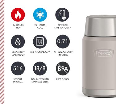 Термос ICON Food Jar 0,71 л, темно-сірий/графітовий матовий, контейнер для їжі з подвійних стінок з нержавіючої сталі 18/8, зберігає тепло та холод, з відкидним ложкою, неслизьке дно, абсолютно герметичний