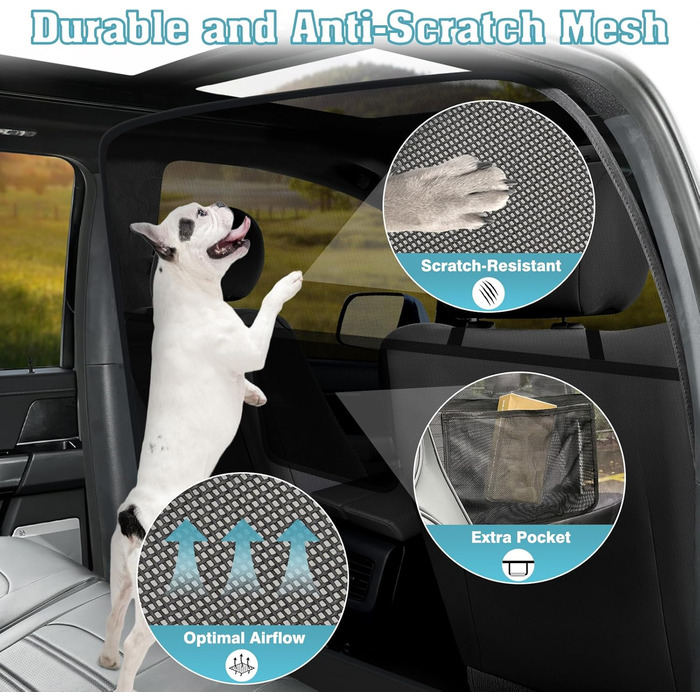 Сітчаста перегородка для собак у машину Mixsuper, 133,1 см, для позашляховиків та авто, чорний, міцна, для середніх собак