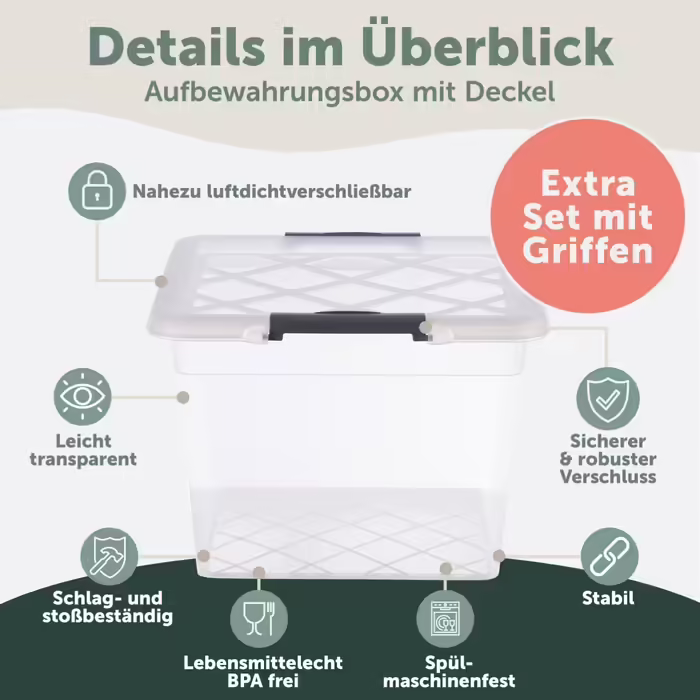 Blumtal Storage Box with Lid 32L Made of Plastic - Storage Boxes 36.5x36x26.5 cm - Storage Boxes Made of 100% New Material with Locking Clips - Storage Boxes with Lid Set of 4