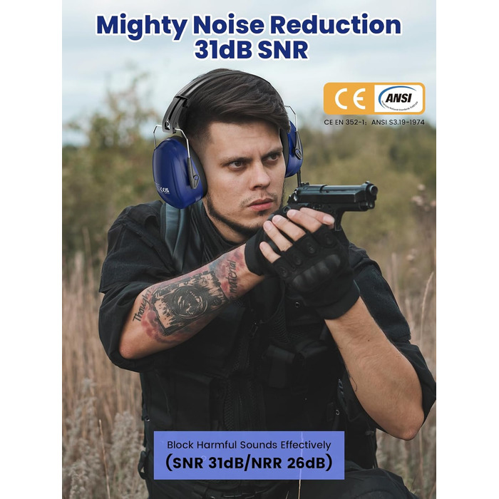 Навушники для захисту від шуму Dr.meter SNR 31dB, капсульні, регульовані, комфортні для дорослих, складаються, для будівельних робіт, саду та городу (темно-синій)