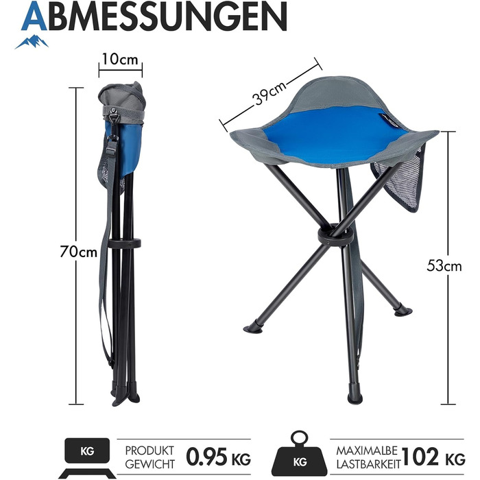 Складний стілець Portal з кишенею: легкий, для риболовлі, кемпінгу, піших прогулянок (синій)